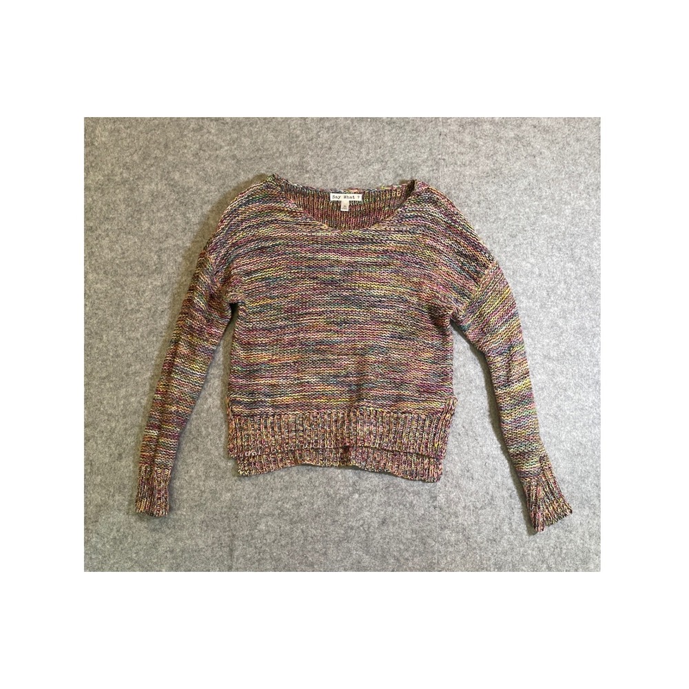 Say What ? Women Rainbow Space Dye Knit Sweater XL Long Sleeve Scoop Neck
